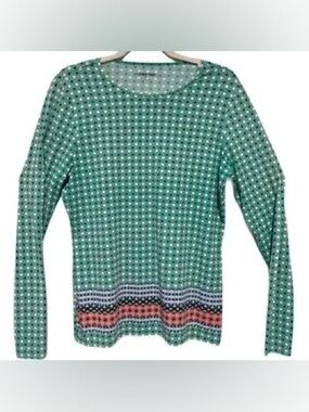 Lands' End Teal Patterned Long Sleeve Swim Top Rash Guard